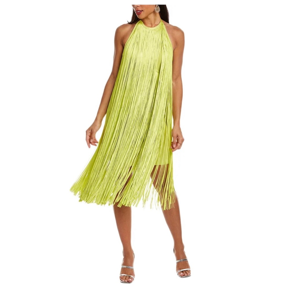Herve Leger Fringe Halter Midi Dress